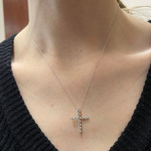 1ct Diamond Cross Necklace White Gold Religious Charm Pendant GalaxyGems Fine Jewelry Gift image 4