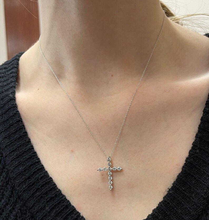 1ct Diamond Cross Necklace White Gold Religious Charm Pendant GalaxyGems Fine Jewelry Gift image 4