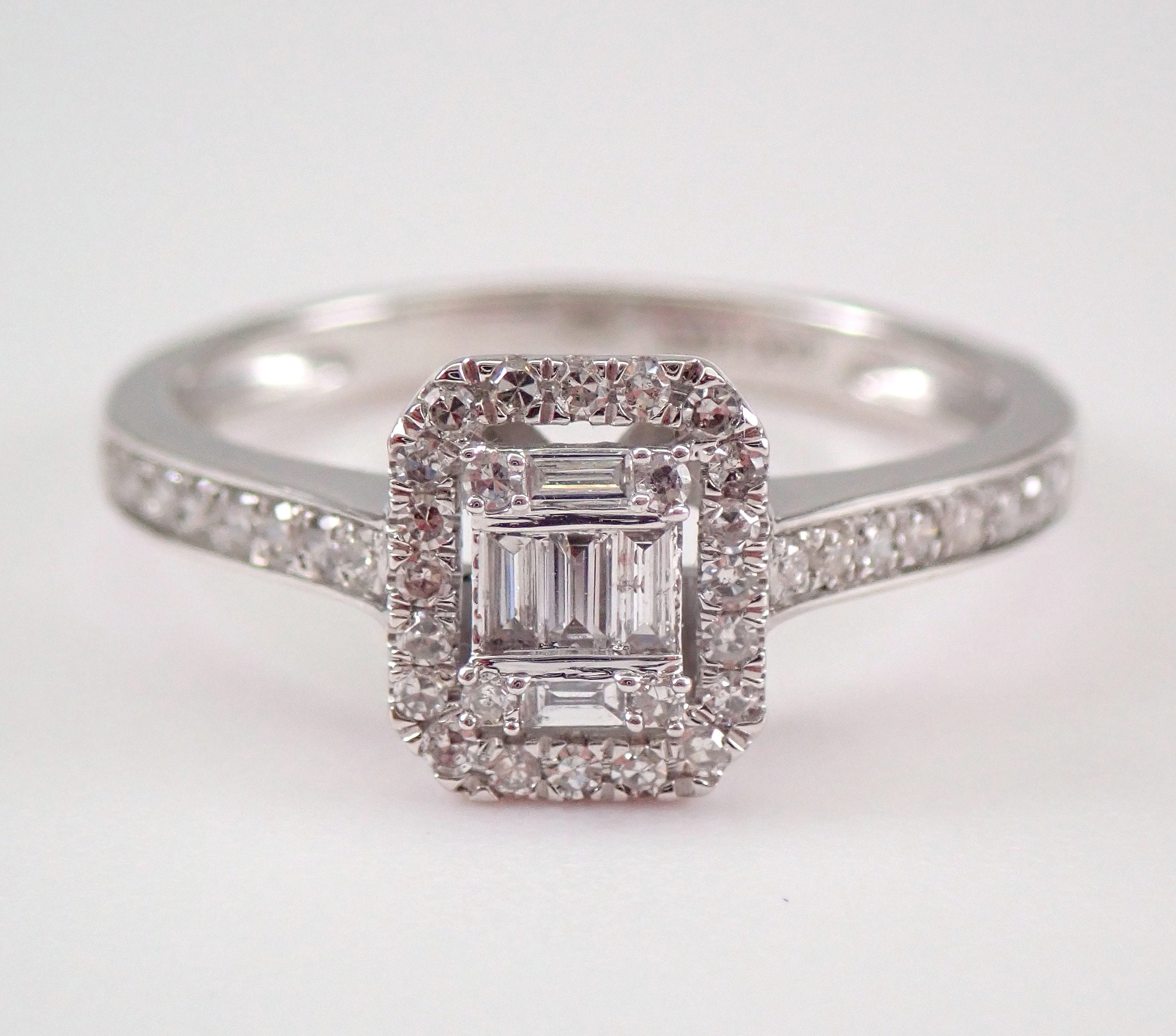 14K White Gold Diamond Halo Engagement Ring Wedding Vow
