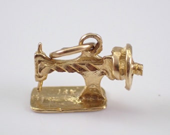 Vintage 14K Yellow Gold Sewing Machine Charm, Dainty Little Seamstress Tailor Pendant Gift