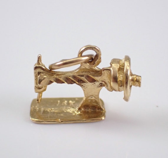 Vintage 14K Yellow Gold Sewing Machine Charm, Dainty Little Seamstress Tailor Pendant Gift