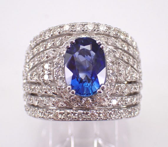 18K White Gold EFFY Sapphire and Diamond Ring: Wide Multi Row Bridal Setting