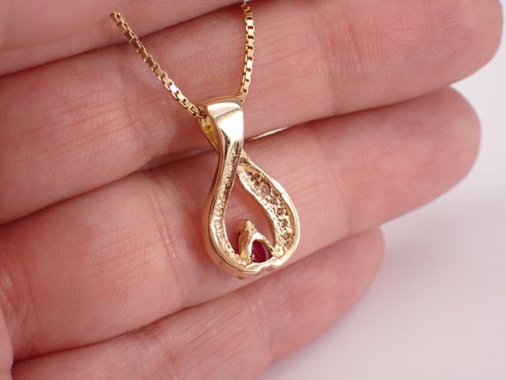Ruby and Diamond Charm Pendant and Chain - 14K Ye… - image 6