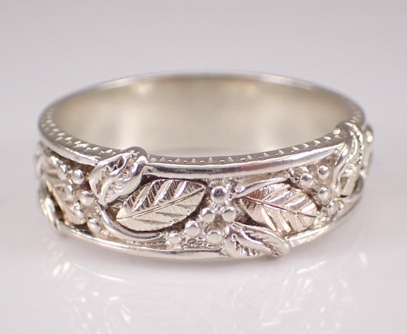 Vintage Sterling Silver Leaf Ring - Estate Stackable Wedding Anniversary Band