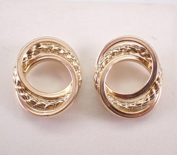 Vintage 14K Yellow Gold Love Knot Earrings: Interlocking Spiral Twist Shape Studs