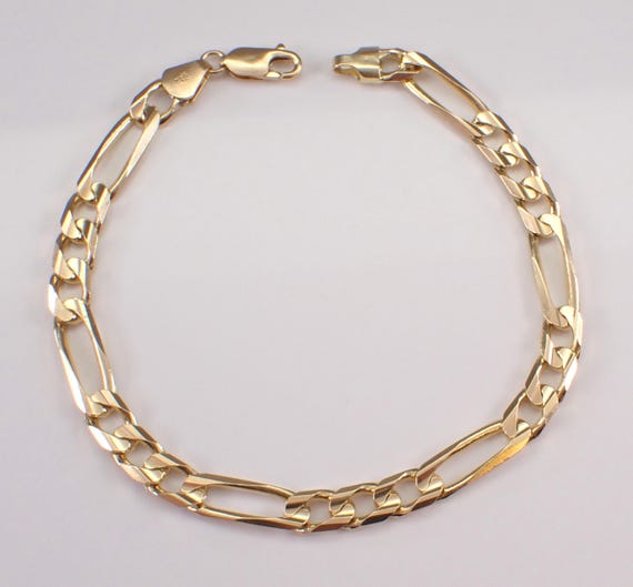 Vintage 14K Yellow Gold Figaro Bracelet - Simple Mens Cuban Curb Link - Layering Everyday Jewelry Gift