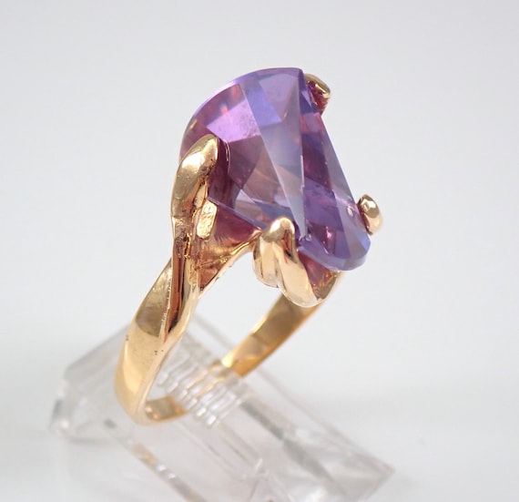 Vintage Alexandrite Solitaire Ring - Solid 14k Ye… - image 2