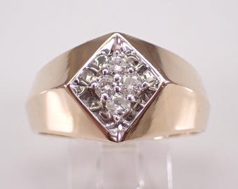 Mens 14K Yellow Gold Diamond Cluster Ring: Engagement Wedding Anniversary Band for Him