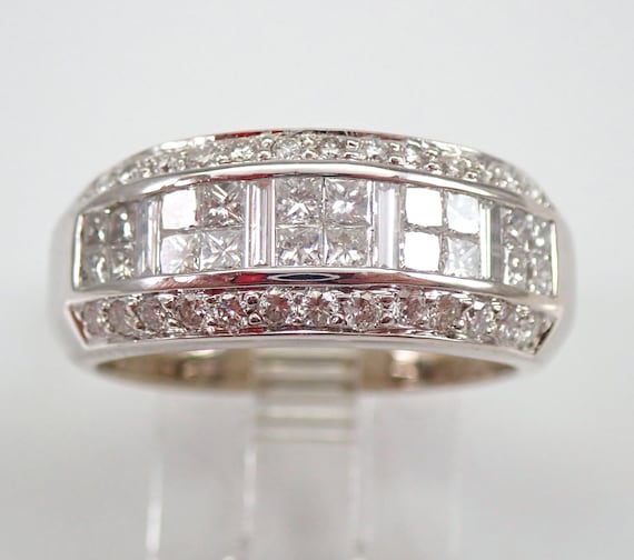 LeVian 14K White Gold Diamond Wedding Ring Anniversary Band Size 7 Princess Cut