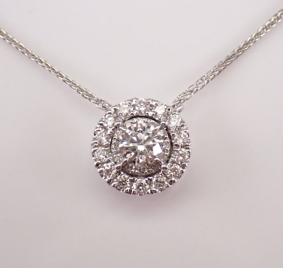 14K White Gold Diamond Necklace - Solitaire Station Pendant and Chain - GalaxyGems Bridal Fine Jewelry Gift