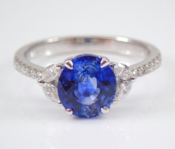 18K White Gold Sapphire Engagement Ring - Unique Bridal Diamond Setting - September Birthstone Fine Jewelry Gift