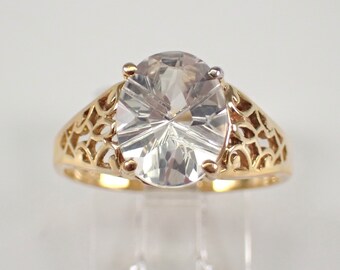 Antique Vintage Yellow Gold White Topaz Solitaire Filigree Engagement Ring