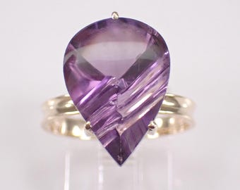 Vintage 14K Yellow Gold Amethyst Ring, Unique Gemstone Solitaire Engagement Gift