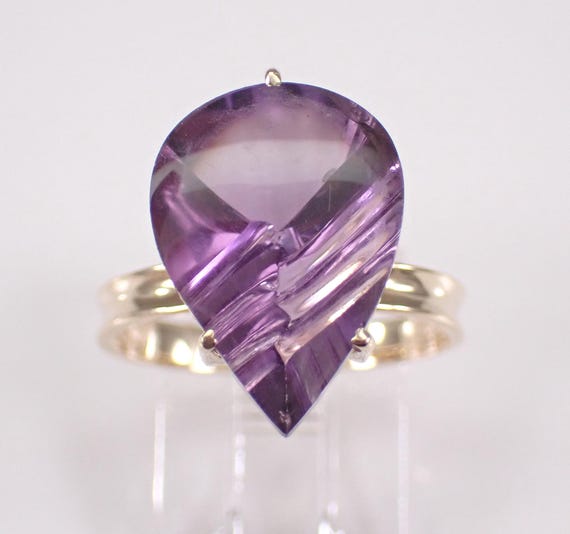 Vintage 14K Yellow Gold Amethyst Ring, Unique Gemstone Solitaire Engagement Gift