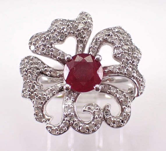 White Gold Flower Cluster Ring, Abstract Diamond Halo Setting, Wedding Anniversary Fine Jewelry Gift