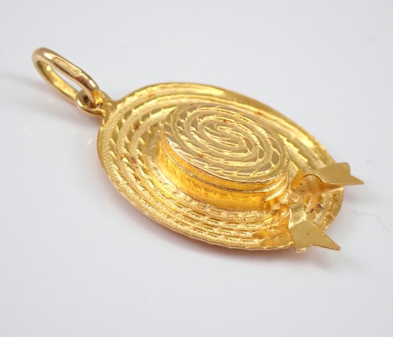 18K Yellow Gold SOMBRERO Charm Pendant - Estate Hat Ribbon Drop - GalaxyGems Fine Jewelry Gift