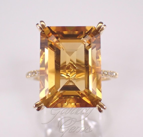 Yellow Gold Citrine and Diamond Ring: Large Gemstone Engagement Setting