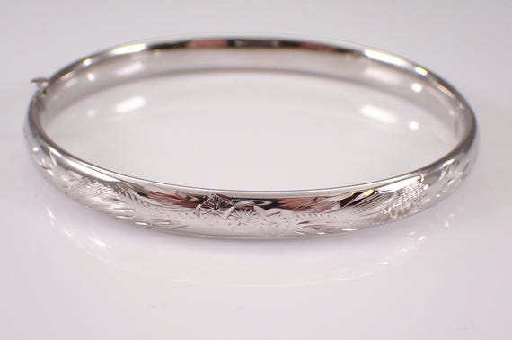 Vintage Sterling Silver Bangle Bracelet: Estate Etched Stackable Jewelry Gift