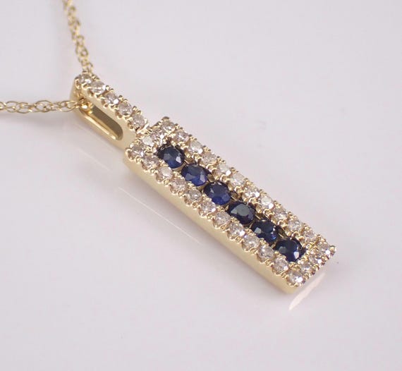 Sapphire and Diamond Pendant and Chain: Yellow Gold Gemstone Charm Necklace