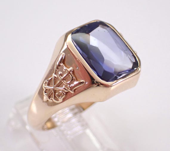 Antique Gemstone Masonic Ring, Vintage Yellow Gold Solitaire Band