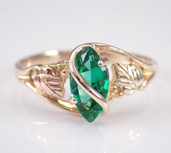 Vintage Green Gemstone Engagement Ring - Solid Rose and Yellow Gold Setting - 50s Antique Two Tone Jewelry Gift
