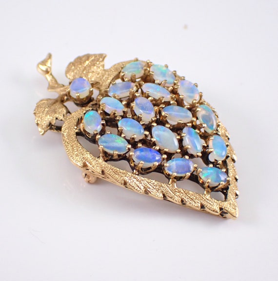 Vintage Opal Brooch Pin - 14k Yellow Gold Cluster… - image 3