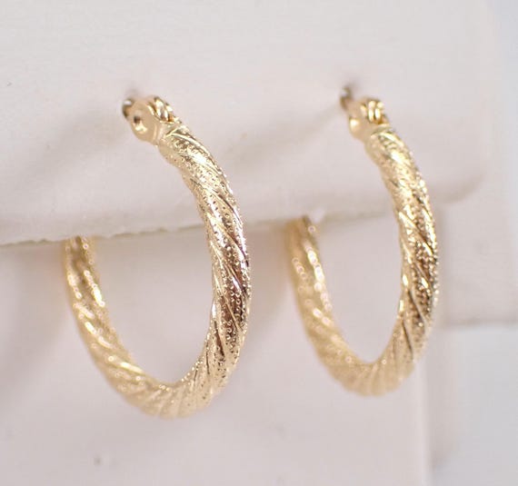 Vintage 14K Yellow Gold Hoop Earrings - Dainty Twisted Braided Hoops - Estate Small Medium Jewelry Gift