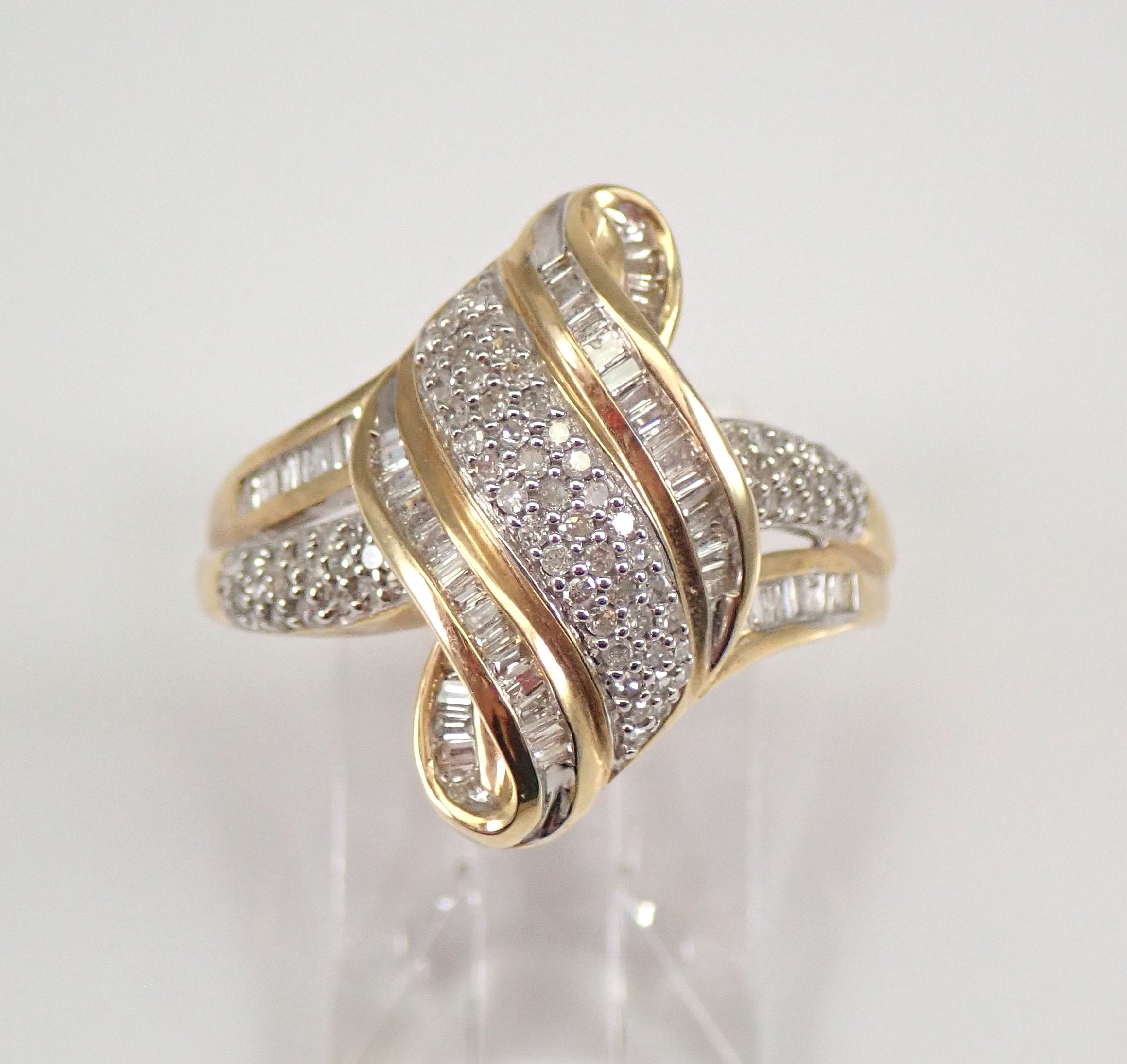 1 2 Carat Diamond Cluster Cocktail Ring Right Hand Ring Yellow Gold Size 7 Free Sizing