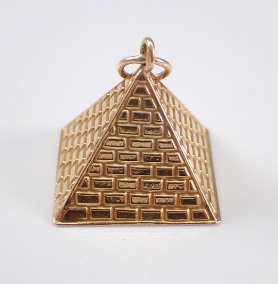 Vintage 14K Yellow Gold Pyramid Charm - Egyptian Tomb Monument Pendant for Necklace or Bracelet