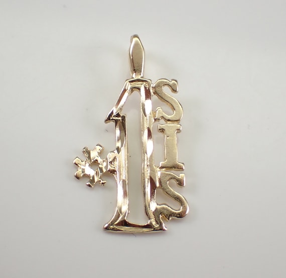 Vintage 14K Yellow Gold #1 Sister Charm Pendant for Necklace or Bracelet Gift