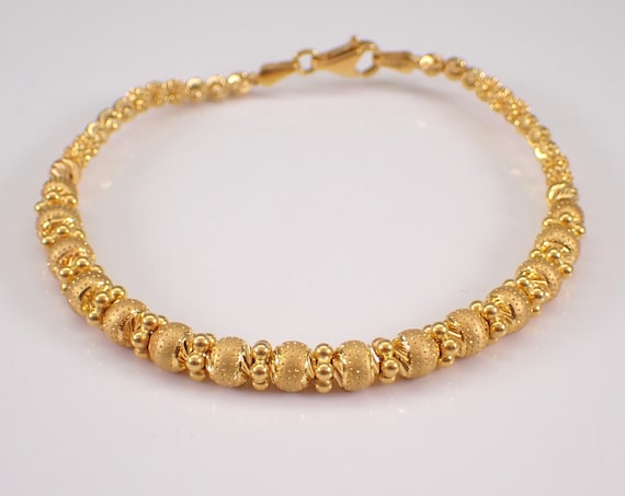 22K Yellow Gold Bangle Bracelet - Unique Beaded Flexible Link - Vintage Estate Fine Jewelry Gift