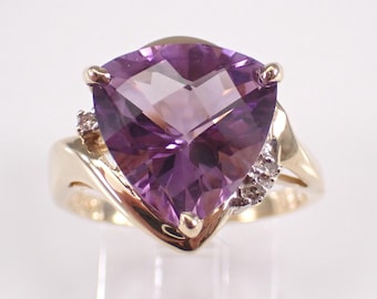 Vintage Yellow Gold Amethyst and Diamond Ring: Large Trillion Gemstone Setting