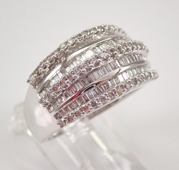 1ct Baguette Diamond Anniversary Ring White Gold Multi Row Wide Wedding Band GalaxyGems Fine Jewelry Bridal Gift Etsy
