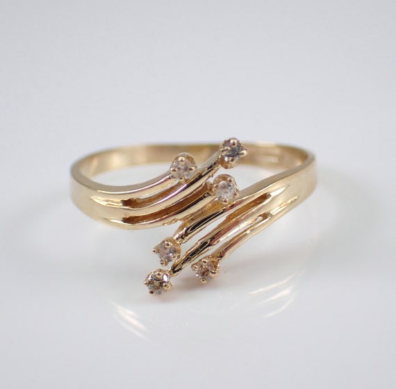 Vintage Diamond Bypass Ring - 14K Yellow Gold Coc… - image 1