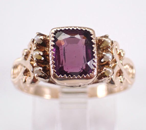 Antique Yellow Gold Amethyst Ring - Victorian Pearl Engagement Setting - Unique Edwardian Jewelry Gift