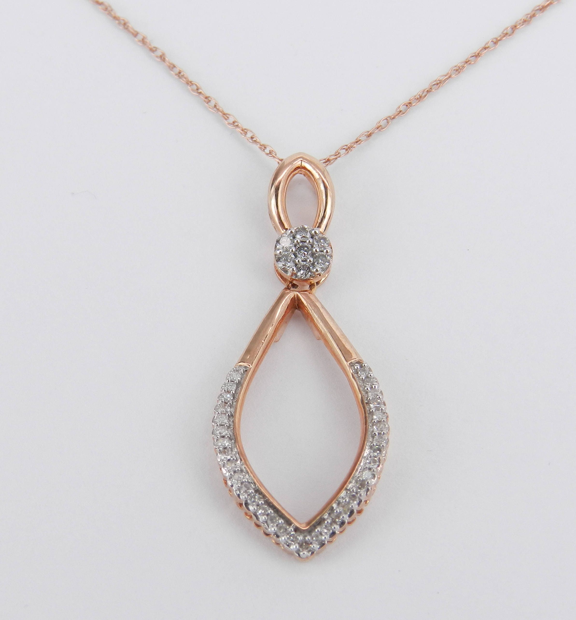 Rose Gold Unique Diamond Drop Cluster Pendant 18 Chain Pink Gold ...