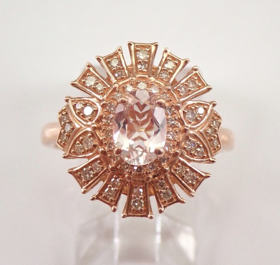 Morganite and Diamond Starburst Ring - Unique Rose Gold Fine Jewelry Gift - Pink Gemstone Christmas Present