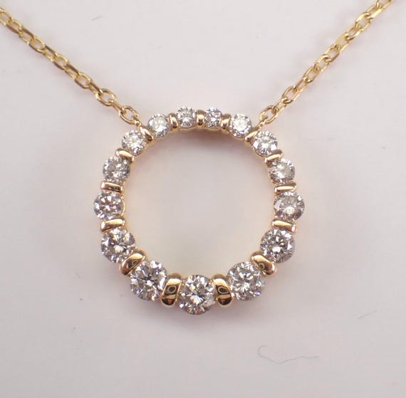 Yellow Gold Diamond Necklace: Station Circle of Life Charm Pendant and Chain - Dainty Bridal Fine Jewelry Gift