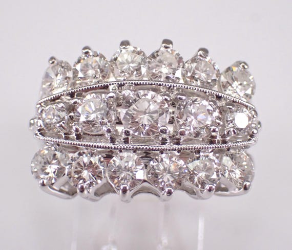 Vintage 14K White Gold Diamond Ring: Large Estate Cluster Wedding Anniversary Band