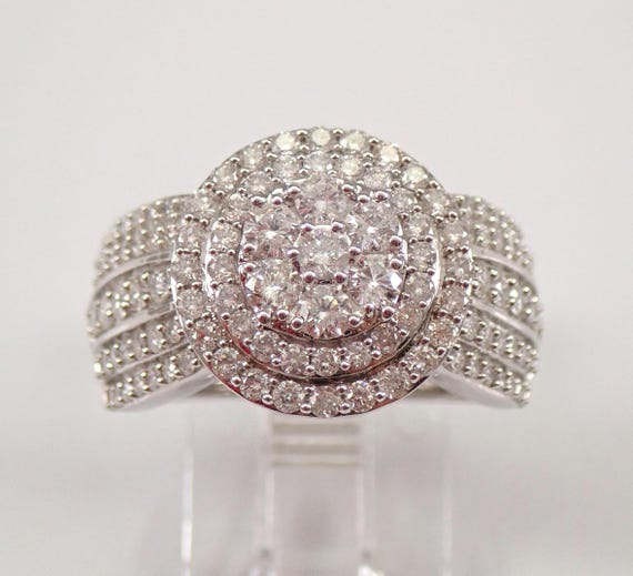 Diamond Cluster Engagement Ring - White Gold Double Halo Setting - Bridal Promise Fine Jewelry Gift