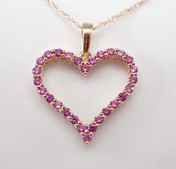 Pink Sapphire Heart Pendant Necklace - Yellow Gold Simple Gemstone Charm - Dainty Choker Chain Drop Gift