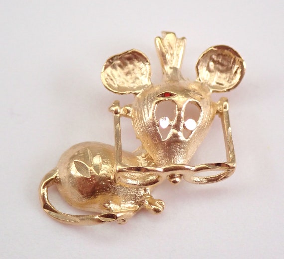 Vintage Solid 14K Yellow Gold MOUSE Charm, Smart Mouse with Glasses Pendant Charm, Adorable Birthday Gift for Her