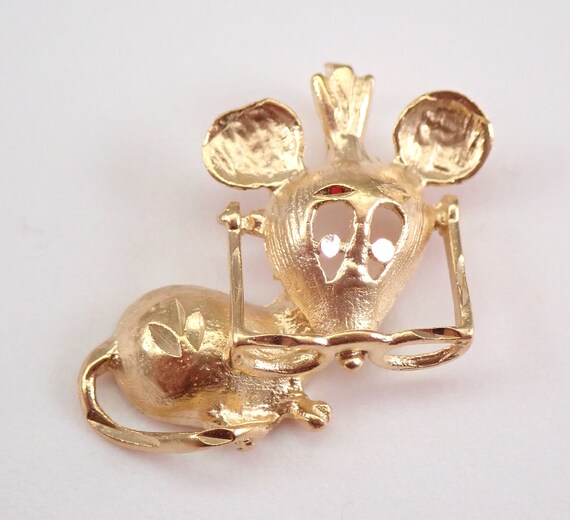 Vintage 14K Yellow Gold MOUSE Charm, Smart Rodent with Glasses Pendant, Adorable Collector Jewelry Gift
