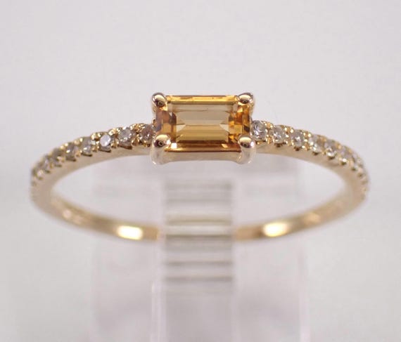 14K Gold Yellow Sapphire Promise Ring, Dainty Diamond Stackable Band, Bridal Fine Jewelry Gift