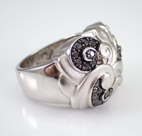 Sterling Silver Black Diamond Ring - Unique Large… - image 5