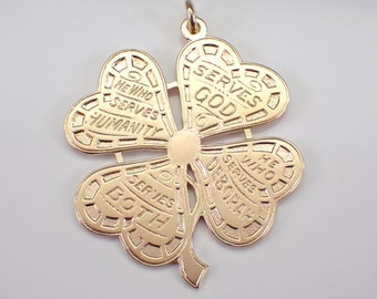 Vintage 14k Yellow Gold Shamrock Charm - Large Four Leaf Clover Pendant - Unique Engraved Drop for Necklace or Bracelet