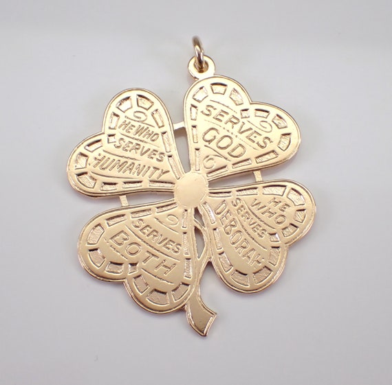 Vintage 14k Yellow Gold Shamrock Charm - Large Four Leaf Clover Pendant - Unique Engraved Drop for Necklace or Bracelet