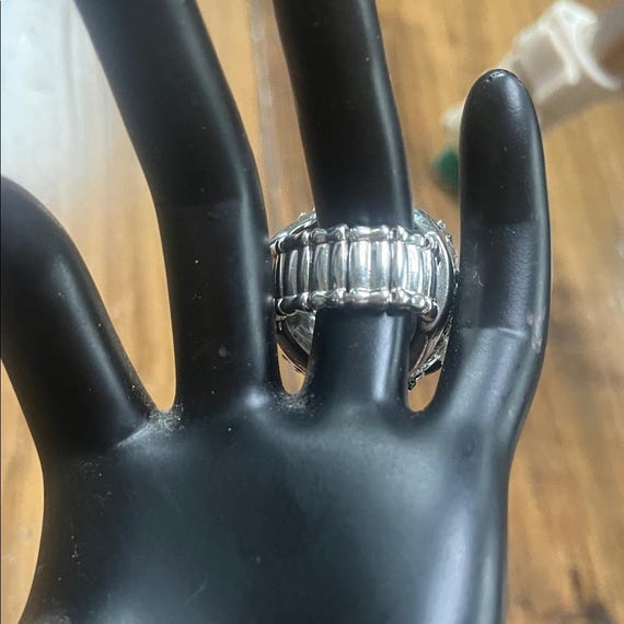 Sparkling Flower Statement Ring Silver Crystal Bl… - image 4