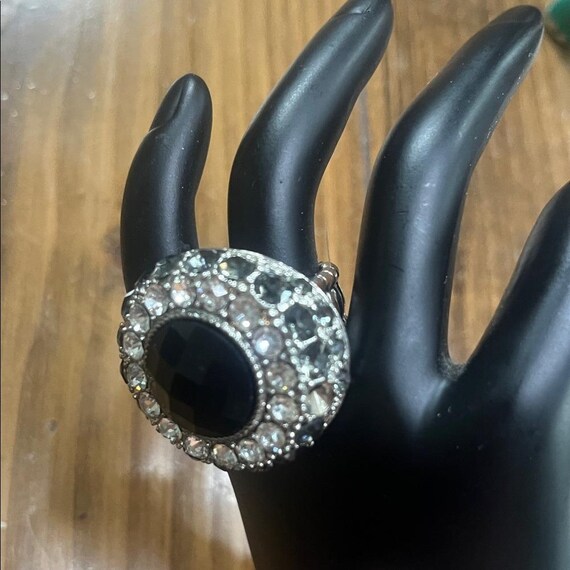 Rhinestone Black Gem Statement Ring Adjustable Ba… - image 2
