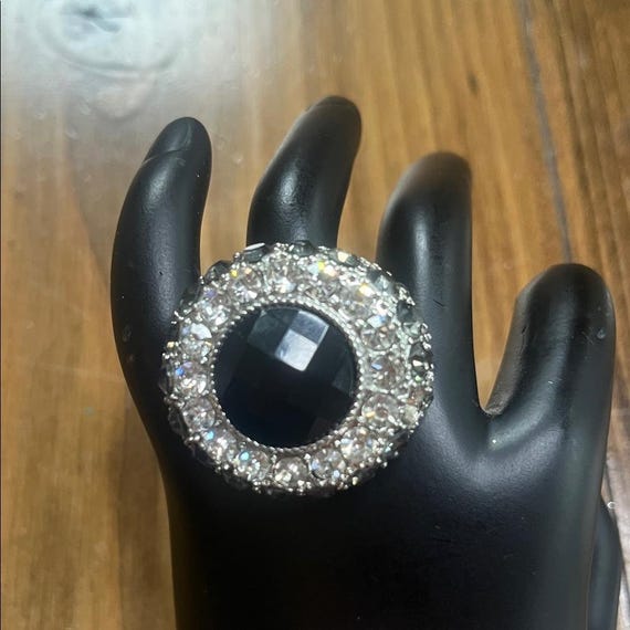 Rhinestone Black Gem Statement Ring Adjustable Ba… - image 1